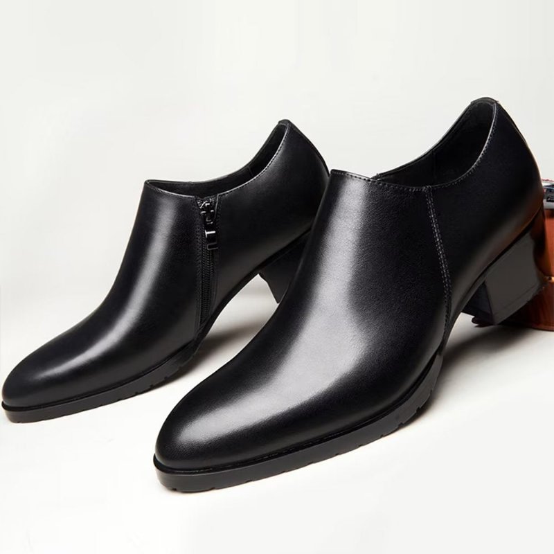 Casual Schoenen Heren Chique Instappers Koeienhuid Met Puntige Neus - Zwart