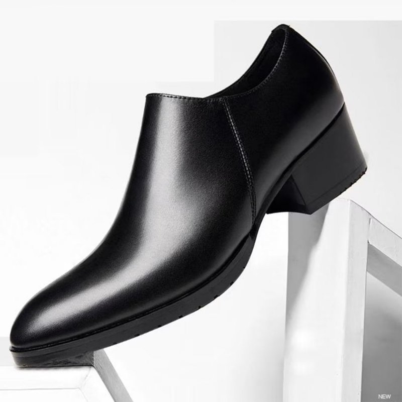 Casual Schoenen Heren Chique Instappers Koeienhuid Met Puntige Neus - Zwart