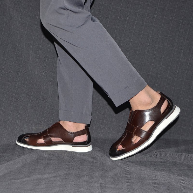 Casual Schoenen Heren Chique Rundleer Elegante Instapsandalen - Koffie