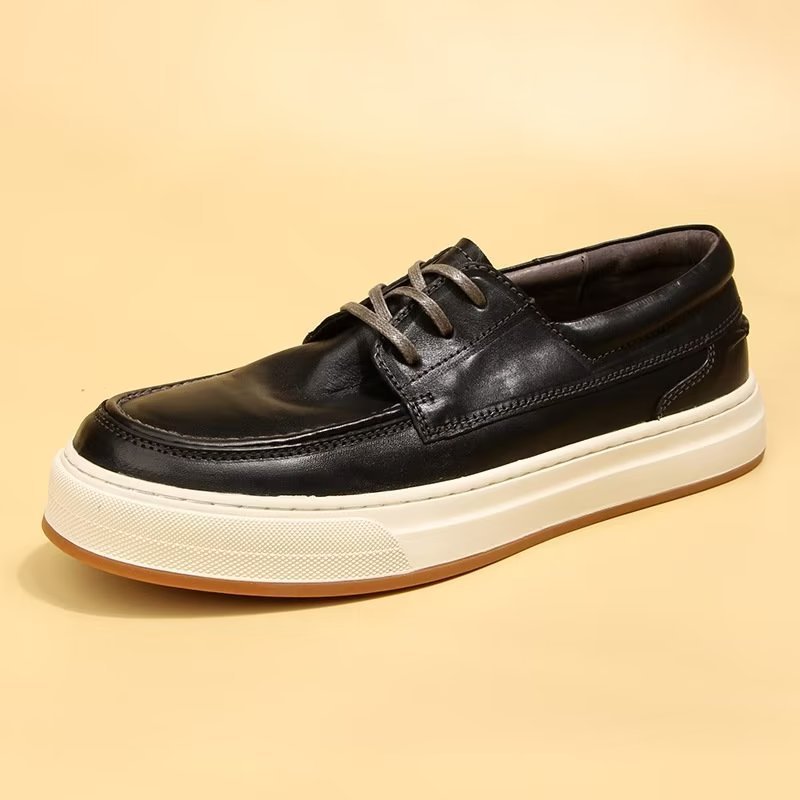 Casual Schoenen Heren Elegante Leren Hoge Mode-sneakers - Zwart