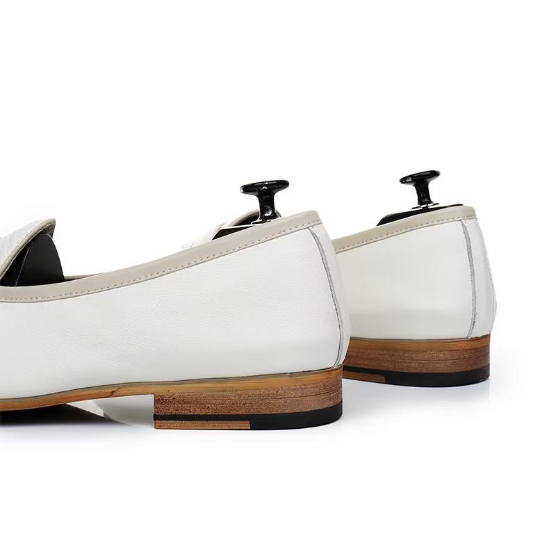 Casual Schoenen Heren Luxe Lederen Instappers Met Kwastjes - Wit