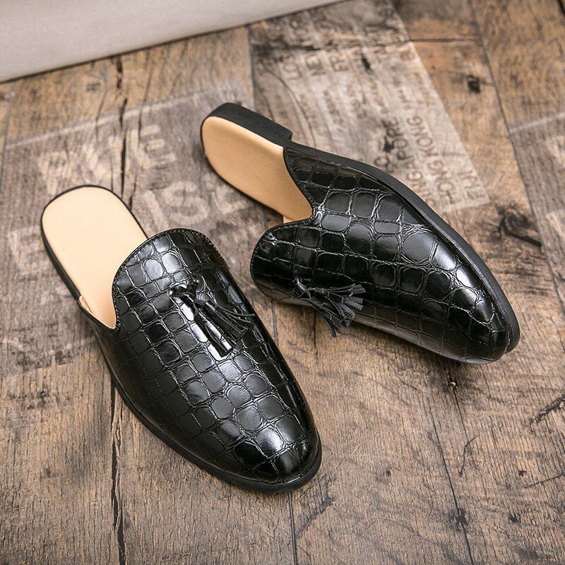 Formele Herenschoenen Chique Comfortabele Instapmuiltjes Met Krokodillenpatroon - Zwart