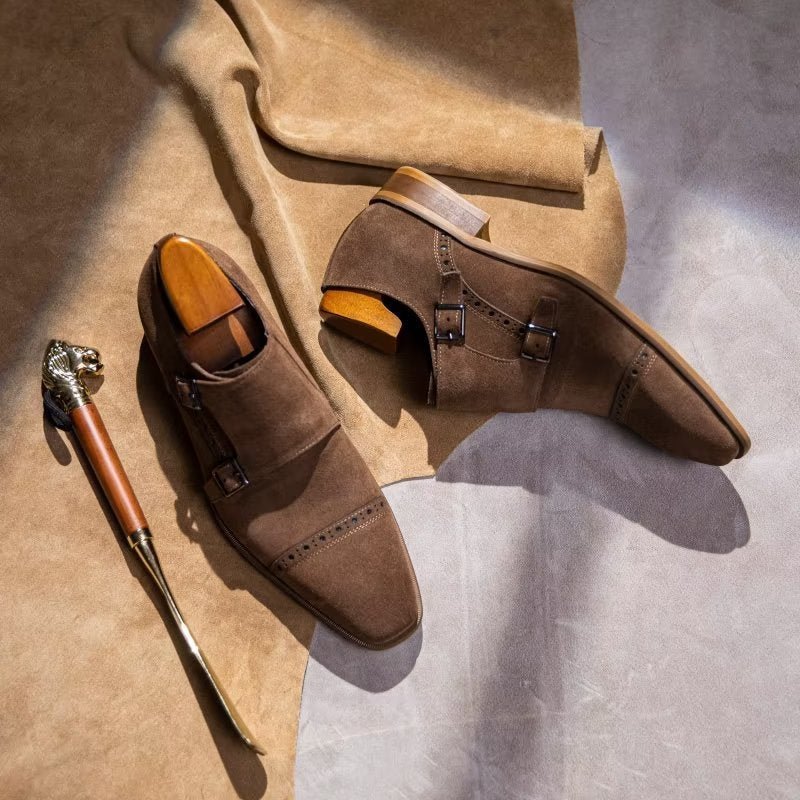 Formele Herenschoenen Chique Gespsluiting Monniksbandjes Nette Schoenen - Bruin