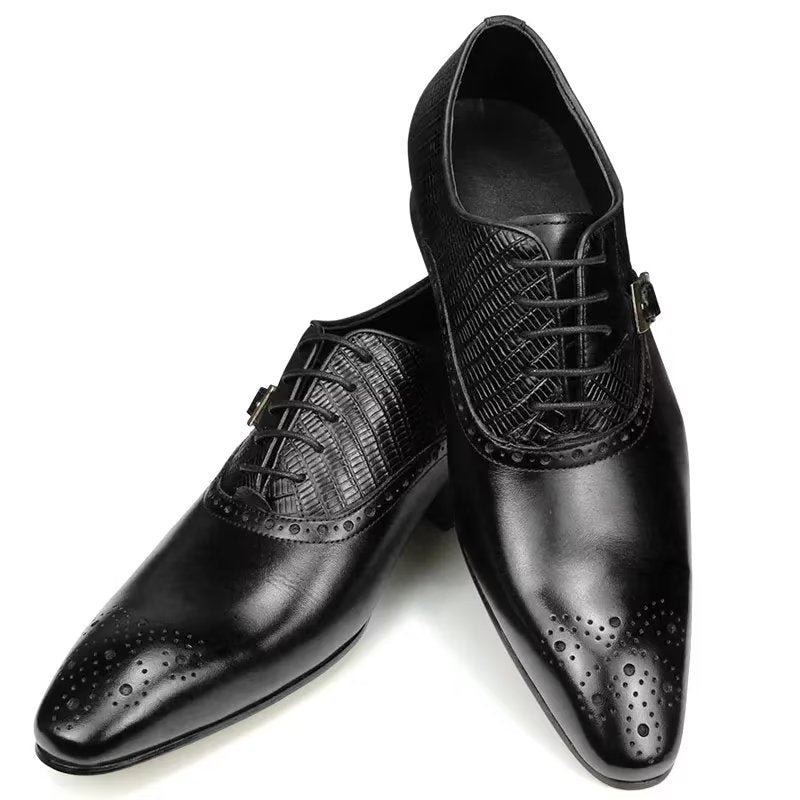 Formele Herenschoenen Echt Leer Elegante Bruiloftsbrogueschoenen - Zwart