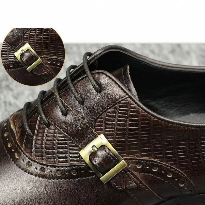 Formele Herenschoenen Echt Leer Elegante Bruiloftsbrogueschoenen - Koffie
