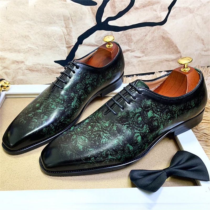Formele Herenschoenen Echte Stijlvolle Nette Schoenen Met Vierkante Neus - Legergroen