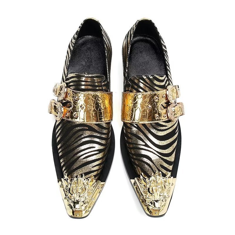 Formele Herenschoenen Exotisch Leer Monniksbandjes Met Vierkante Neus - Goud