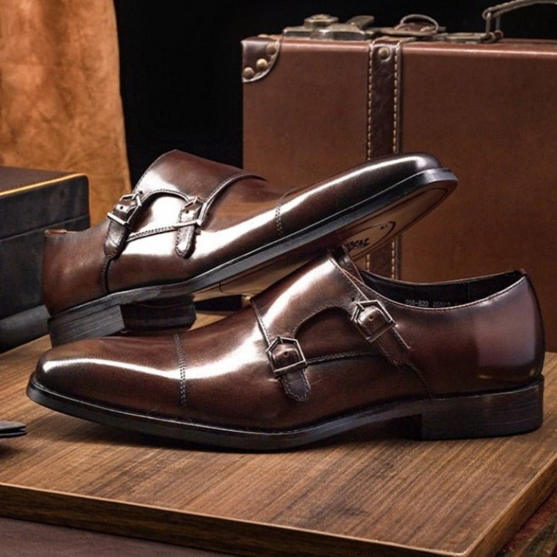 Formele Herenschoenen Exotische Kledingschoenen Met Gesp - Koffie