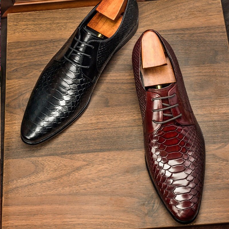 Formele Herenschoenen Exotische Retro Oxford-schoenen Met Veters Vleugeltip - Rood
