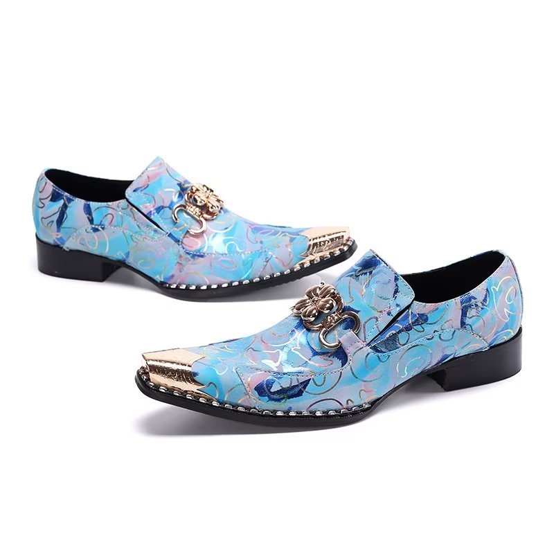 Formele Herenschoenen Leer Met Reliëf Nette Schoenen - Blauw