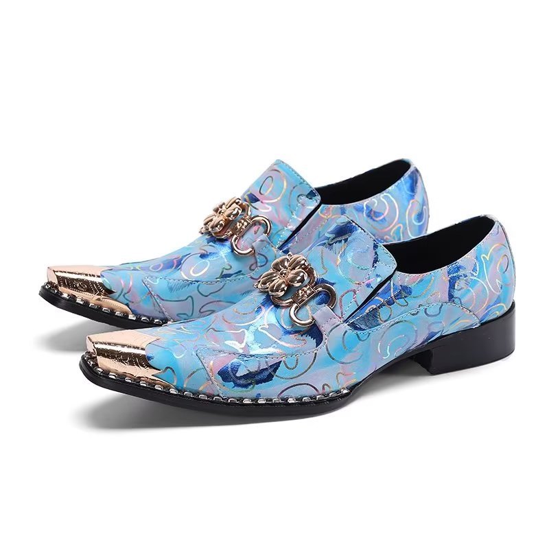 Formele Herenschoenen Leer Met Reliëf Nette Schoenen - Blauw