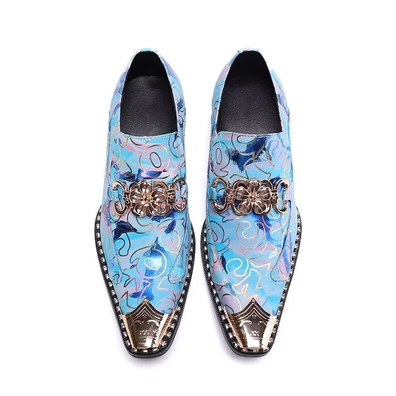 Formele Herenschoenen Leer Met Reliëf Nette Schoenen - Blauw