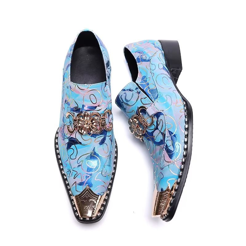 Formele Herenschoenen Leer Met Reliëf Nette Schoenen - Blauw