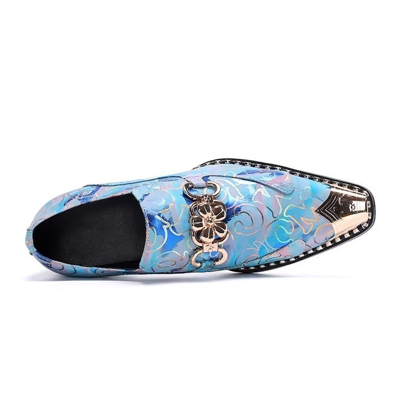 Formele Herenschoenen Leer Met Reliëf Nette Schoenen - Blauw