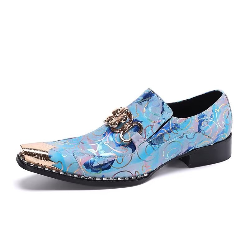 Formele Herenschoenen Leer Met Reliëf Nette Schoenen - Blauw