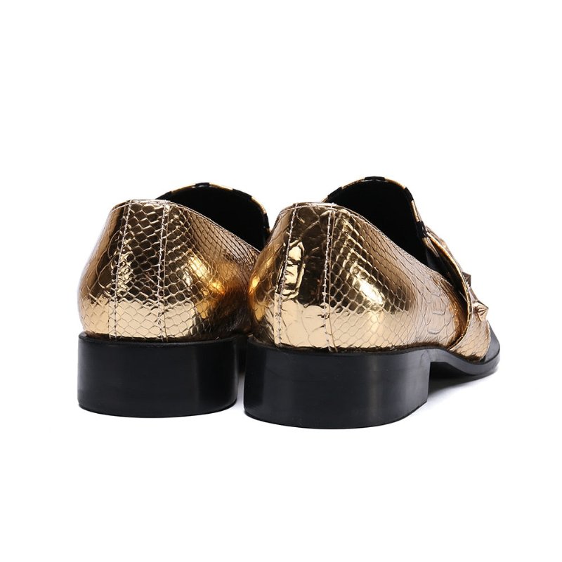Formele Herenschoenen Luxe Exotische Gestreepte Oxford-schoenen Met Puntige Neus - Gouden Gesp
