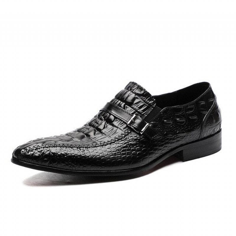 Formele Herenschoenen Luxe Krokodillenleer Oxford-schoenen Met Gesp - Zwart