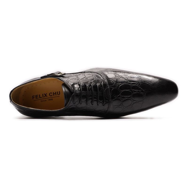 Formele Herenschoenen Luxe Krokodillenleer Oxford-schoenen Met Puntige Neus - Zwart
