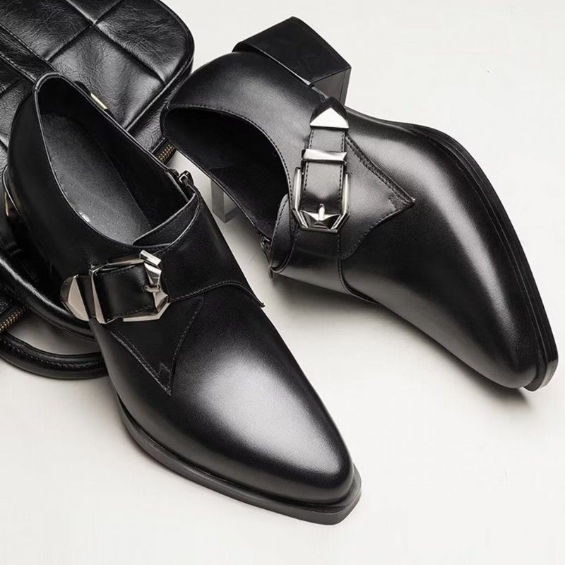 Formele Herenschoenen Luxe Monniksbandschoenen Met Puntige Neus - Zwart