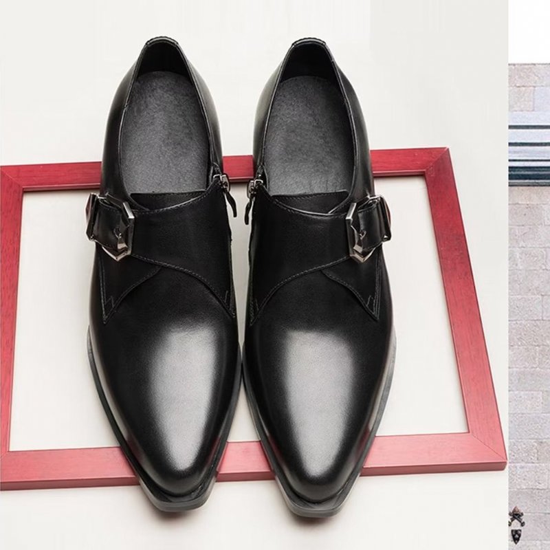 Formele Herenschoenen Luxe Monniksbandschoenen Met Puntige Neus - Zwart