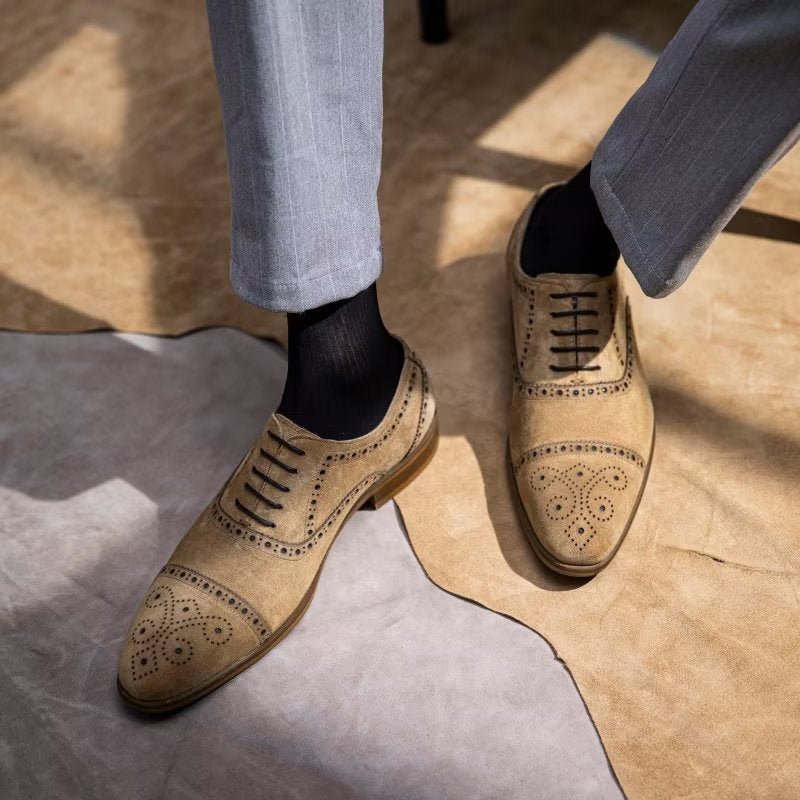Formele Herenschoenen Met Elegante Textuur Veterschoenen - Beige