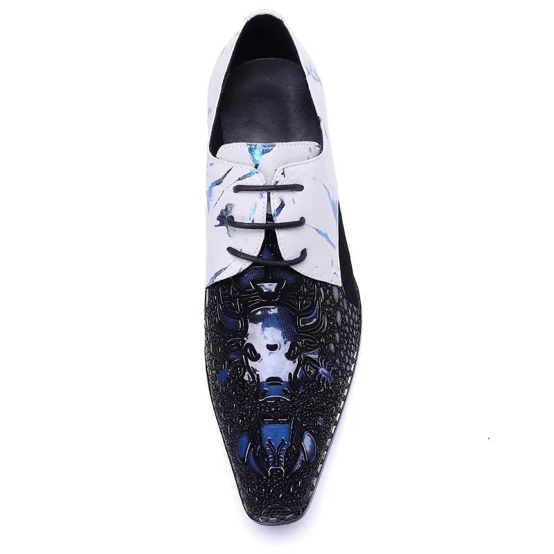 Formele Herenschoenen Met Exotisch Patroon Nette Derbyschoenen - Blauw