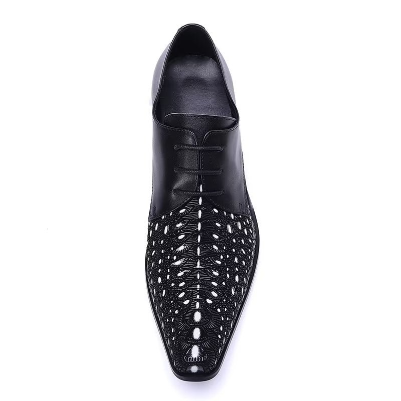 Formele Herenschoenen Met Exotisch Patroon Nette Derbyschoenen - Zwart