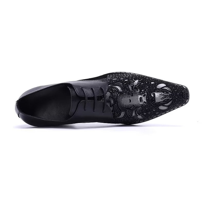 Formele Herenschoenen Met Exotisch Patroon Nette Derbyschoenen - Zwart 1