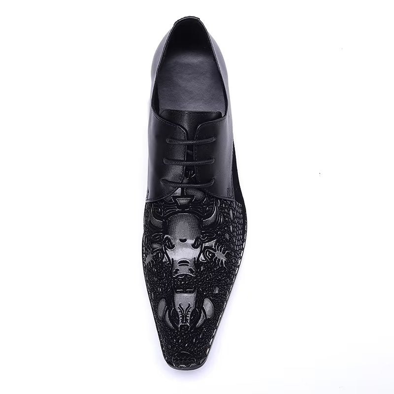 Formele Herenschoenen Met Exotisch Patroon Nette Derbyschoenen - Zwart 1