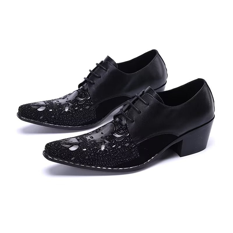 Formele Herenschoenen Met Exotisch Patroon Nette Derbyschoenen - Zwart 1
