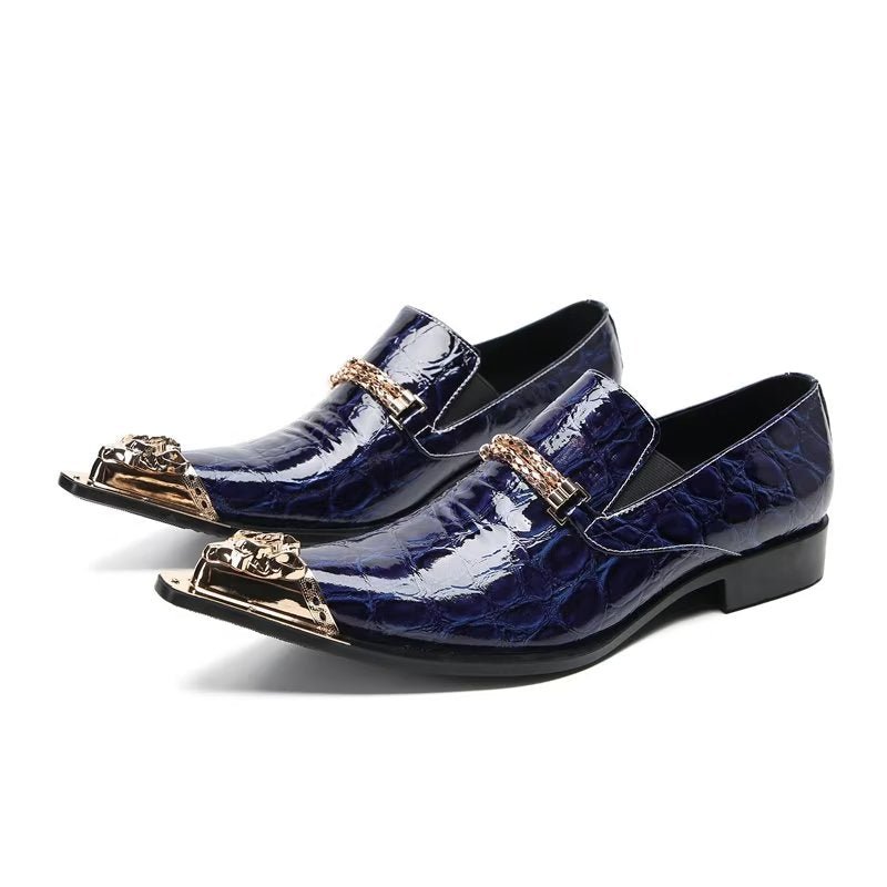 Formele Herenschoenen Met Exotische Textuur Chique Instapschoenen - Blauw