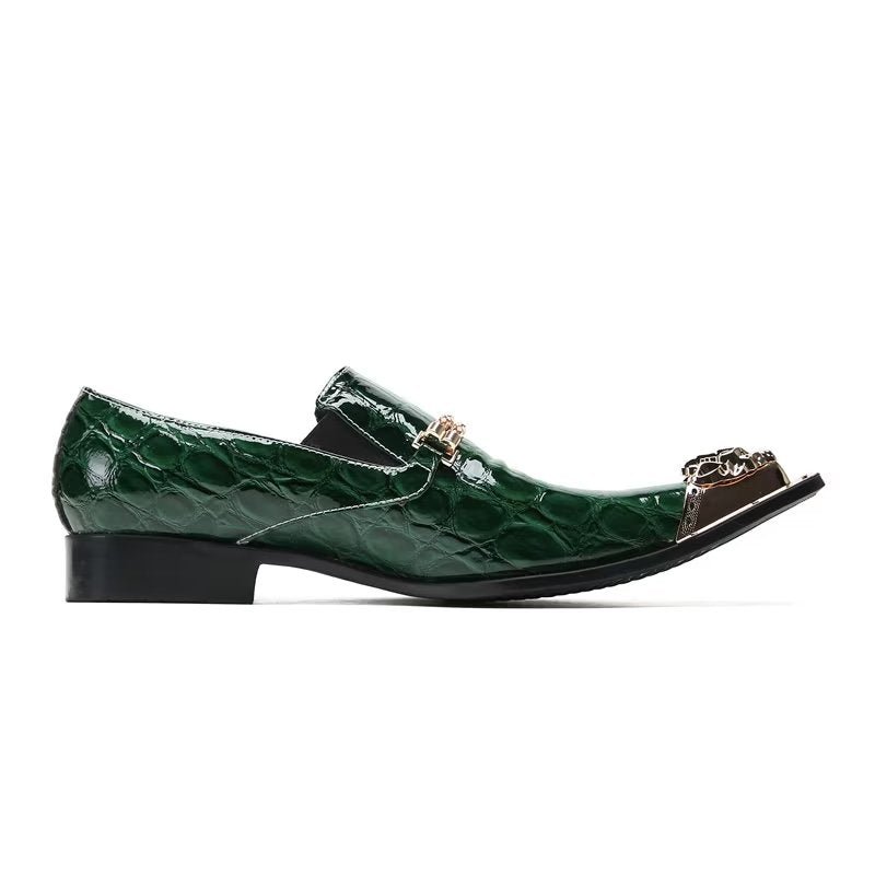 Formele Herenschoenen Met Exotische Textuur Chique Instapschoenen - Groen