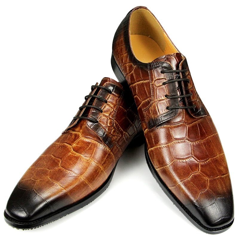 Formele Herenschoenen Met Puntige Neus Derby-schoenen Krokodillentextuur - Koffie