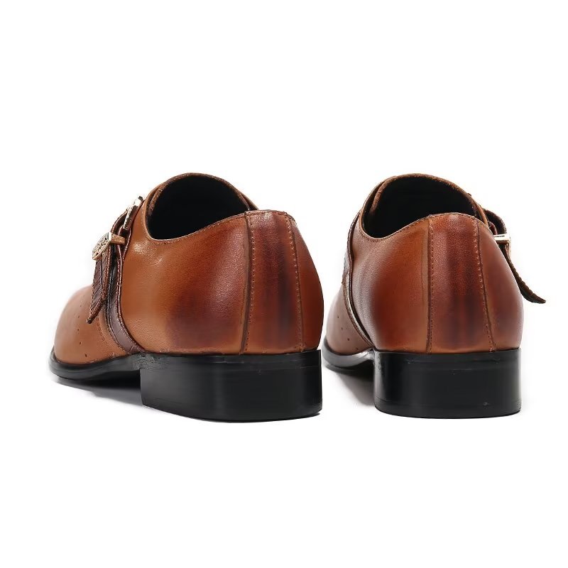 Formele Herenschoenen Monkstraps Elegante Instappers Echt Leer - Bruin