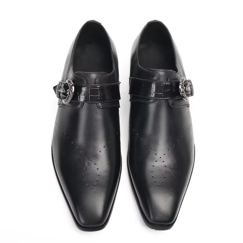Formele Herenschoenen Monkstraps Elegante Instappers Echt Leer - Zwart