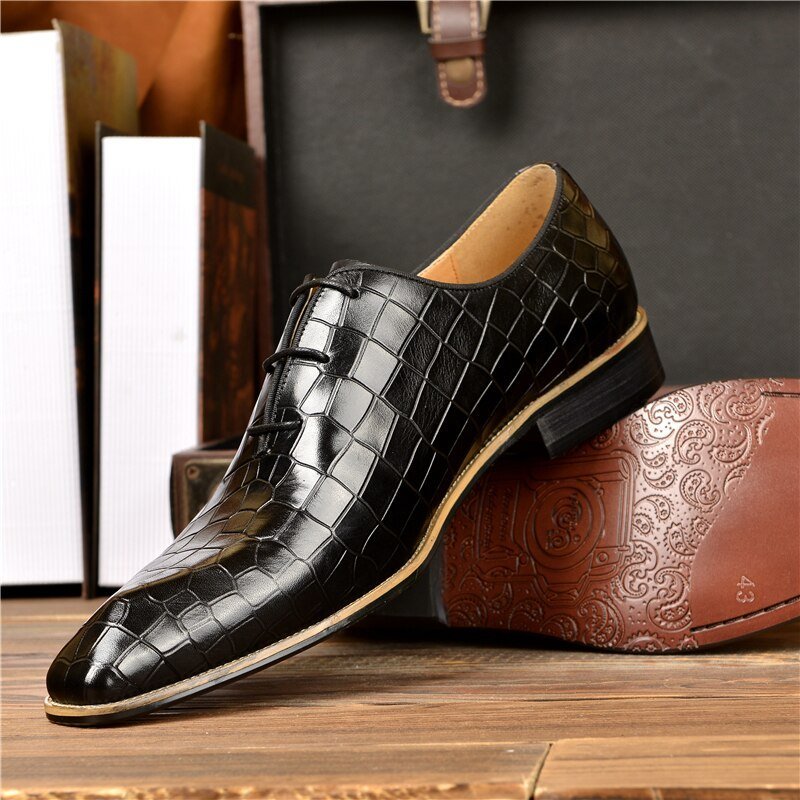 Formele Herenschoenen Oxford-schoenen Leer Met Krokodillenreliëf - Zwart