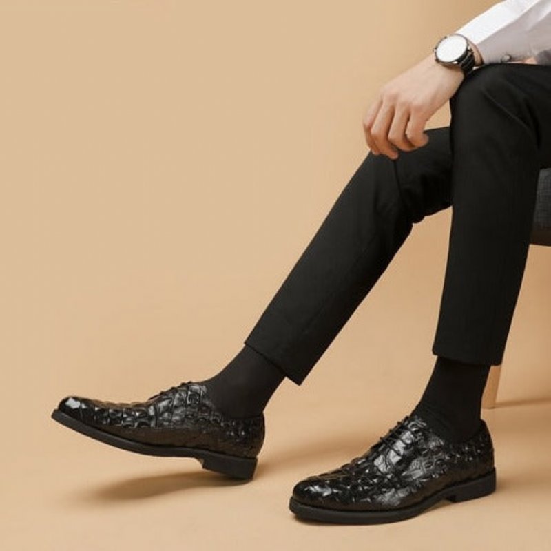 Formele Herenschoenen Weelderige Krokodillenleer Oxford Vrijetijdsschoenen Met Veters - Zwart