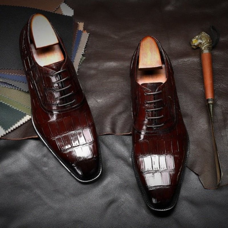 Formele Schoenen Heren Crocdress Luxe Oxford-schoenen Met Krokodillenpatroon - Rood