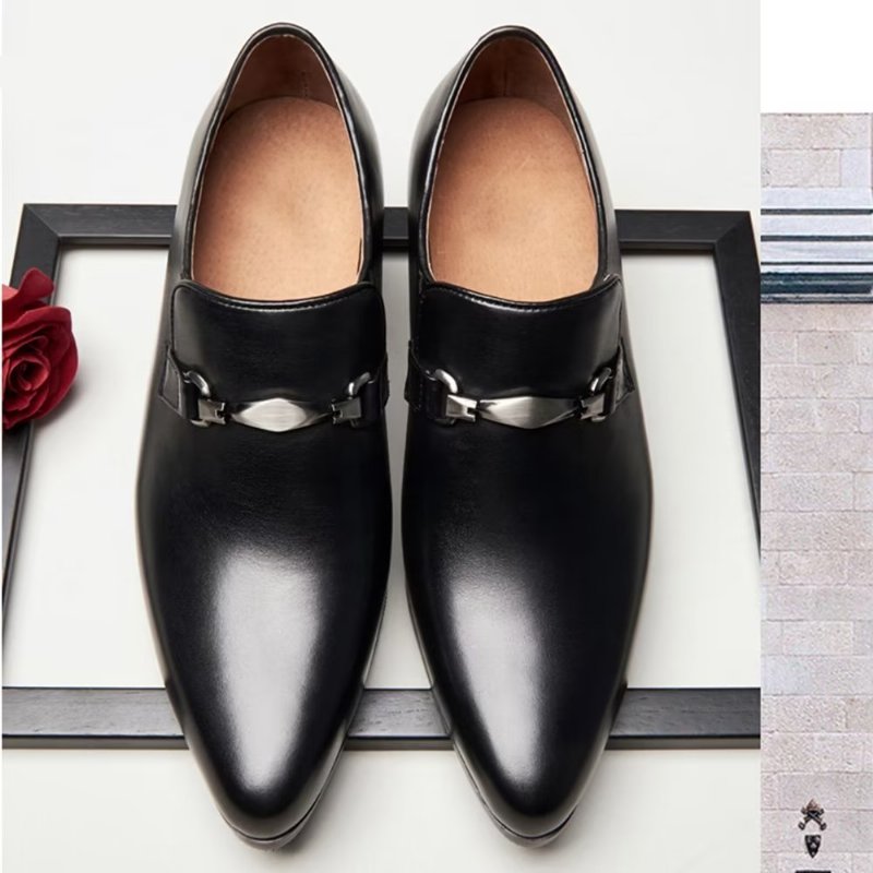 Formele Schoenen Heren Instappers Met Puntige Neus - Zwart