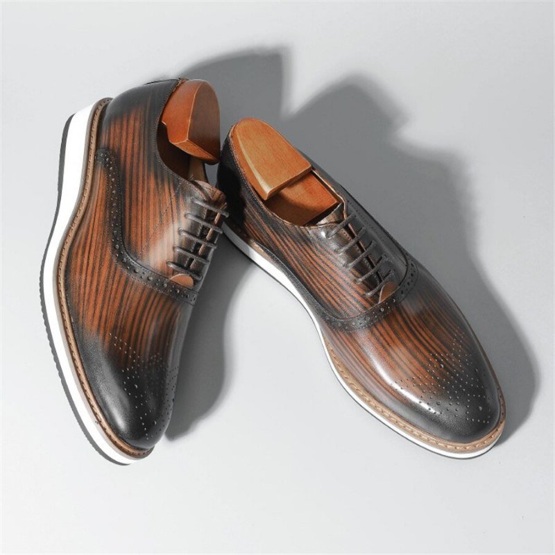 Formele Schoenen Heren Koeienhuid Designer Veterschoenen - Koffie