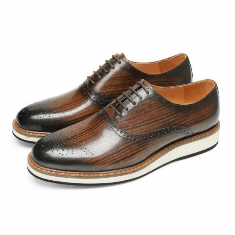 Formele Schoenen Heren Koeienhuid Designer Veterschoenen - Koffie