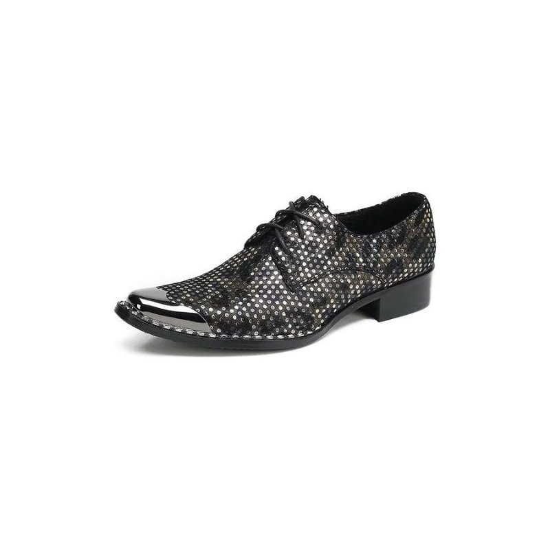 Formele Schoenen Heren Luxe Leren Derby-schoenen Met Exotische Textuur Vierkante Neus - Zwart