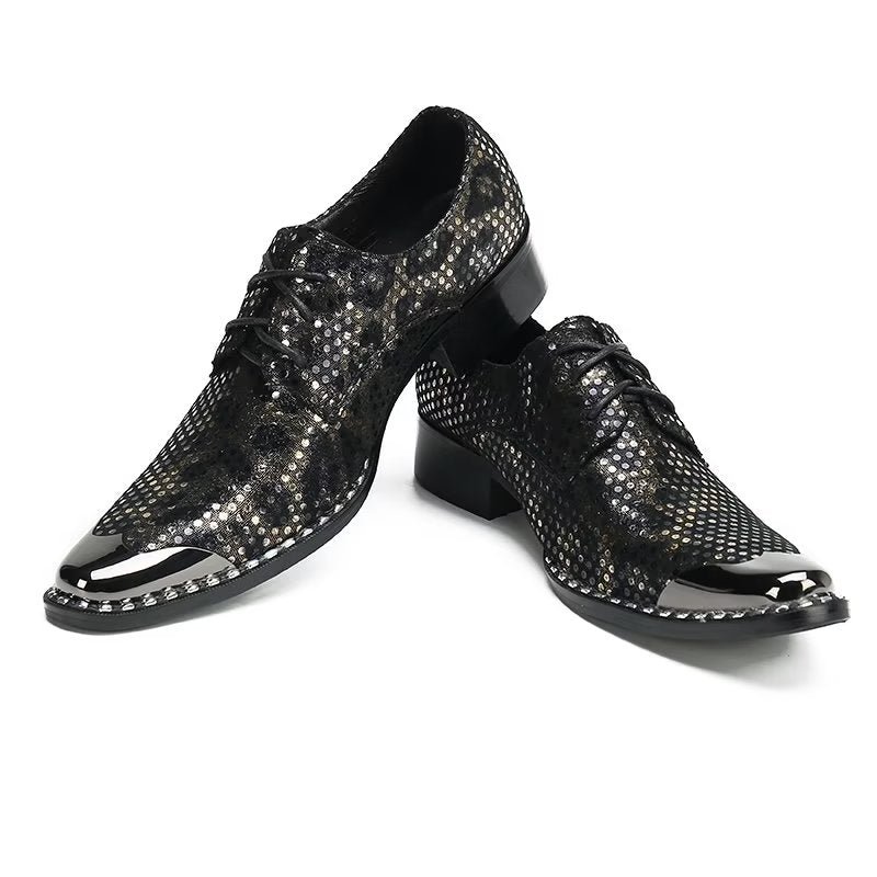 Formele Schoenen Heren Luxe Leren Derby-schoenen Met Exotische Textuur Vierkante Neus - Zwart
