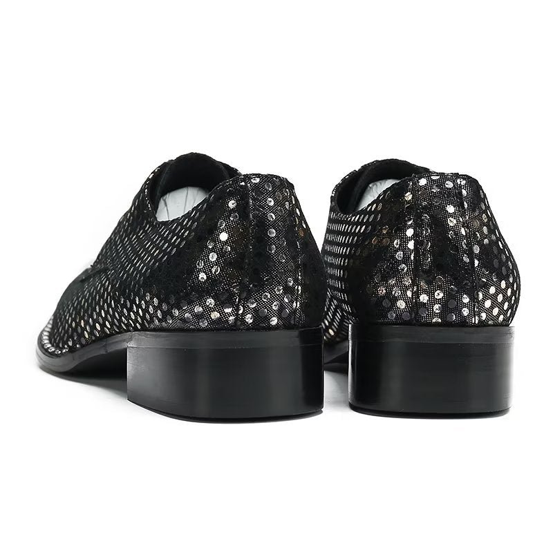 Formele Schoenen Heren Luxe Leren Derby-schoenen Met Exotische Textuur Vierkante Neus - Zwart