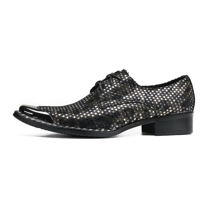 Formele Schoenen Heren Luxe Leren Derby-schoenen Met Exotische Textuur Vierkante Neus - Zwart
