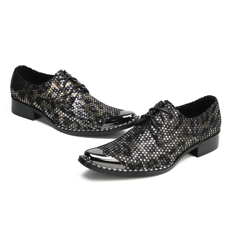 Formele Schoenen Heren Luxe Leren Derby-schoenen Met Exotische Textuur Vierkante Neus - Zwart
