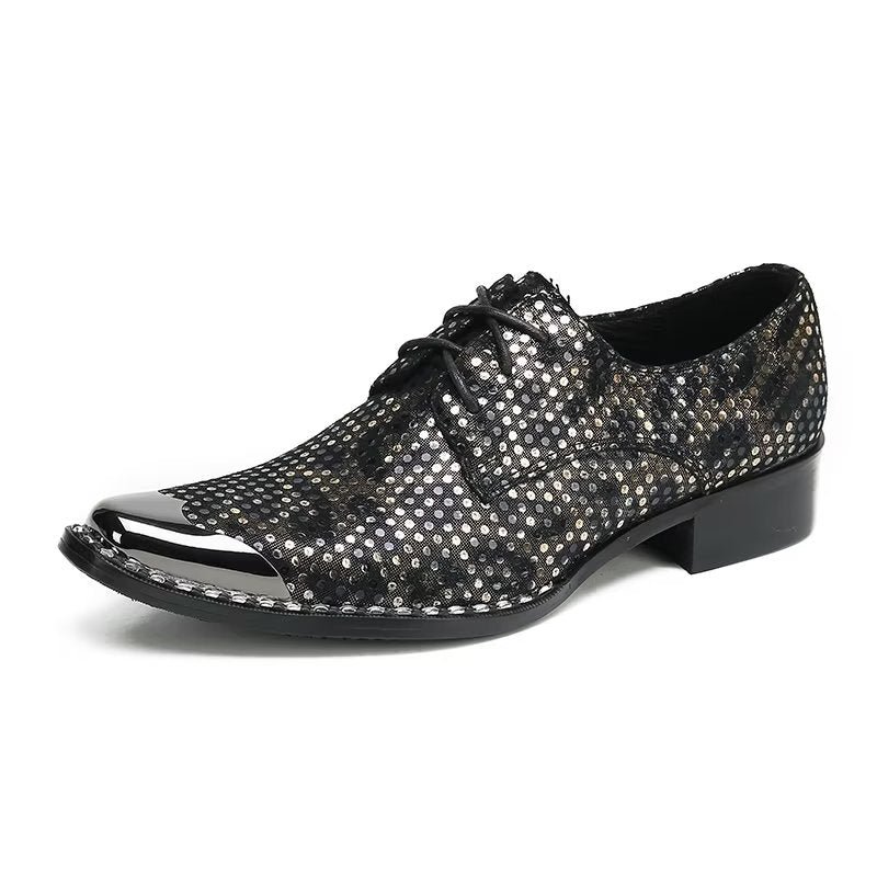 Formele Schoenen Heren Luxe Leren Derby-schoenen Met Exotische Textuur Vierkante Neus - Zwart