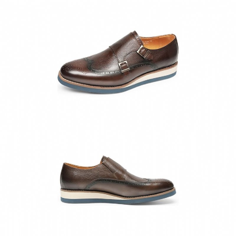 Formele Schoenen Heren Met Exotische Textuur Vleugeltip-platformloafers - Koffie