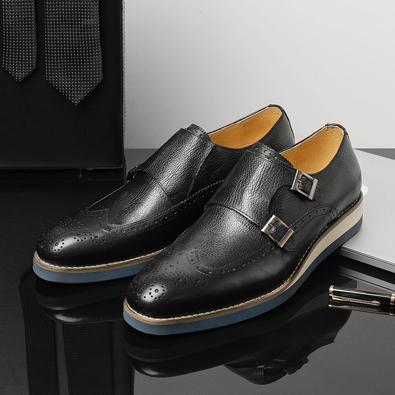 Formele Schoenen Heren Met Exotische Textuur Vleugeltip-platformloafers - Zwart