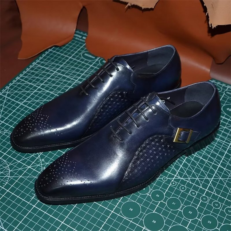 Formele Schoenen Heren Puntige Precisie Lederen Nette - Blauw